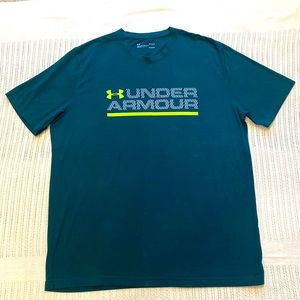 Under Armour HeatGear Beautiful Forest Green Loose Cotton T-shirt Logos Men's L